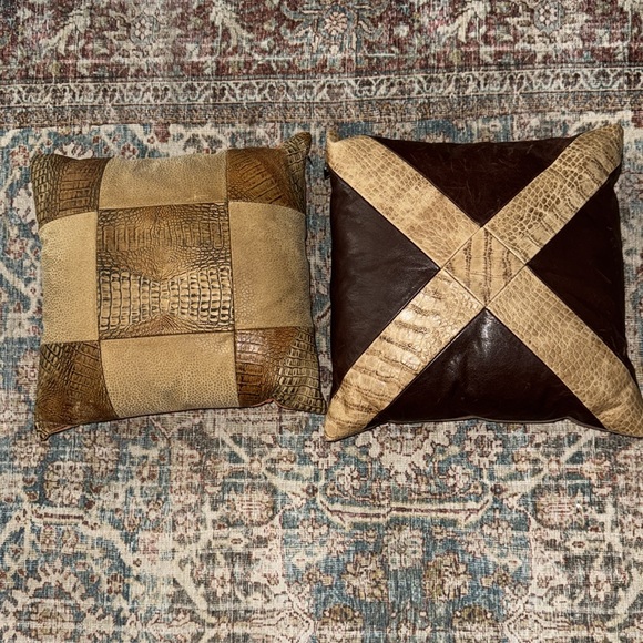 Other - Two vintage leather and suede accent pillow in very good condition 12” x 12”